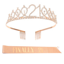 3Sets Birthday Sash Crown Set Rose Gold Adornment Sash for Party