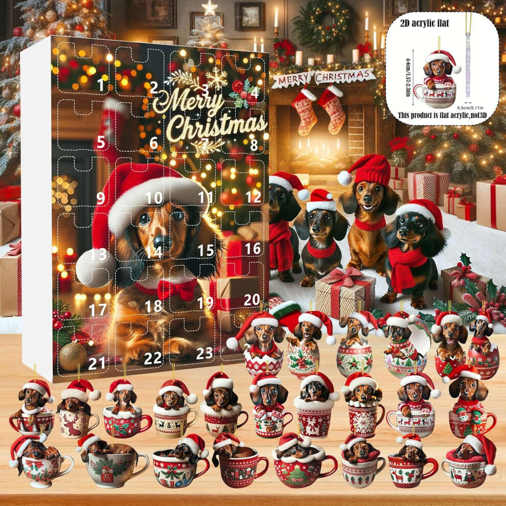 Christmas Decorations Xmas Hanging Decoration 2024 Festival Vacation Advent Calendar 24 Day Christmas Countdown Calendar Dachshund Pendant With Santa