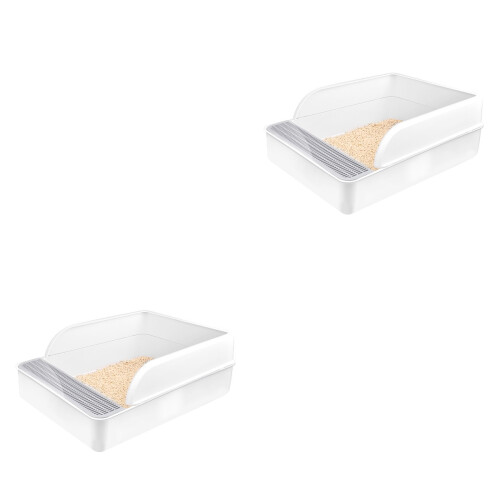 2pcs Semi-Enclosed Cat Litter Box with Spatula 2