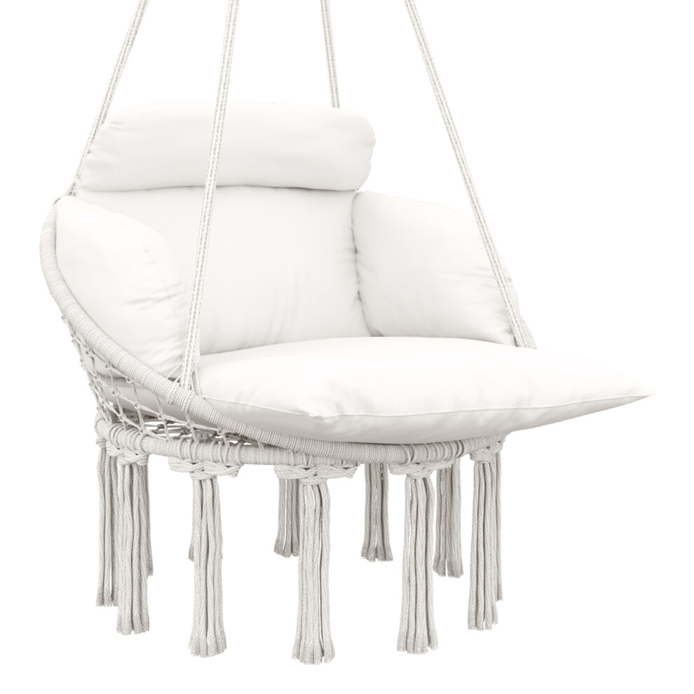 Outdoor Hanging Chair with Cushions â Cotton Rope Boho Swing Seat for Garden & Indoor â Cream White Durable & Comfortable-image-OPC-PKCF7GV-NEW