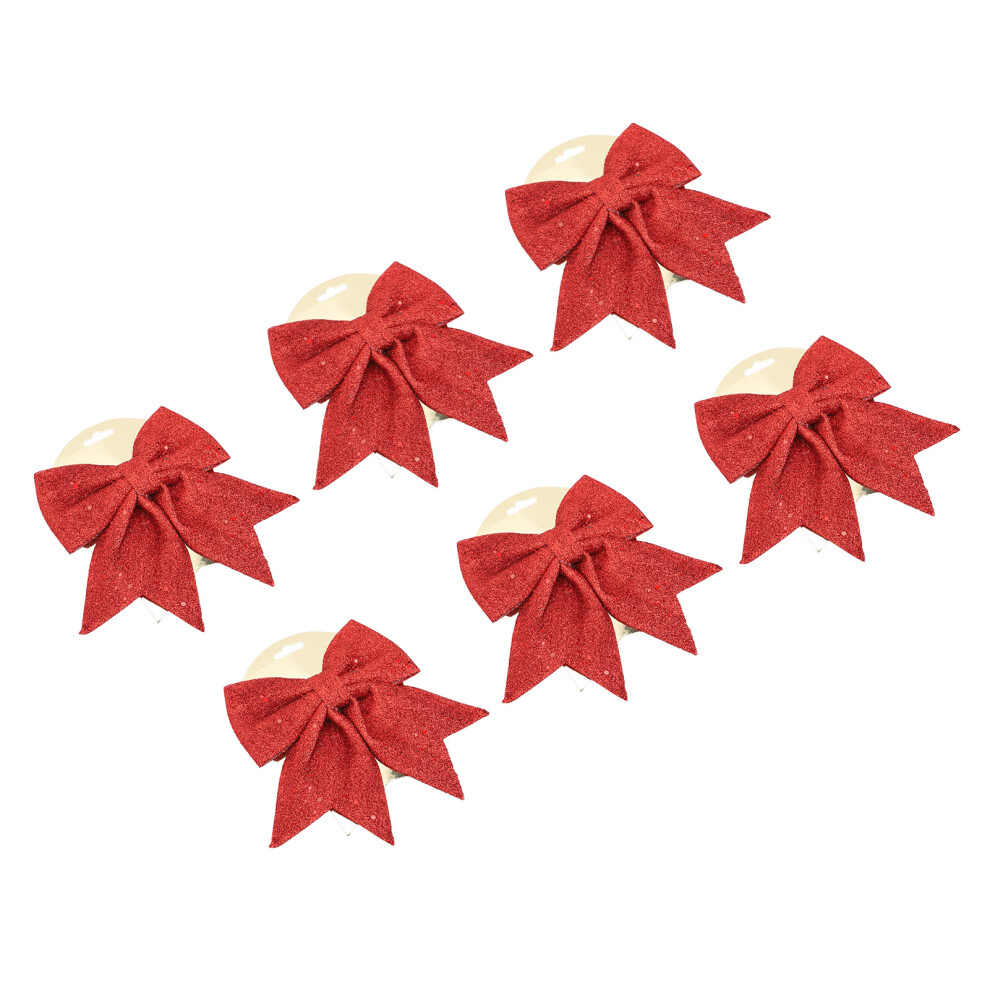 Red Glitter Bows For Romantic Decor - Ideal For Xmas & Weddings 6Pcs