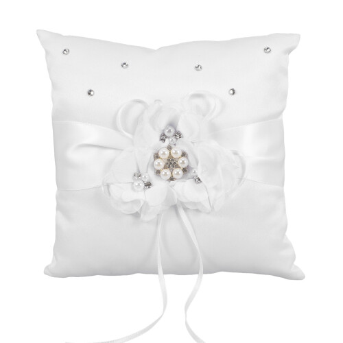 2pcs 20*20cm Wedding Ring Pillow Pearl Flower Decor
