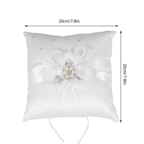 2pcs 20*20cm Wedding Ring Pillow Pearl Flower Decor 1