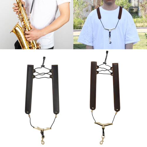 Saxophone Shoulder Strap Leather Saxophone Harness Strap-Coffee 2