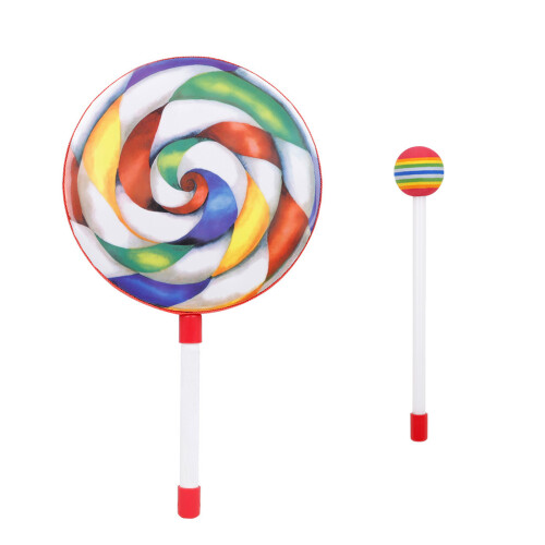 Lollipop Shape Hand Drum with Candy Drumstick Simple Percussion