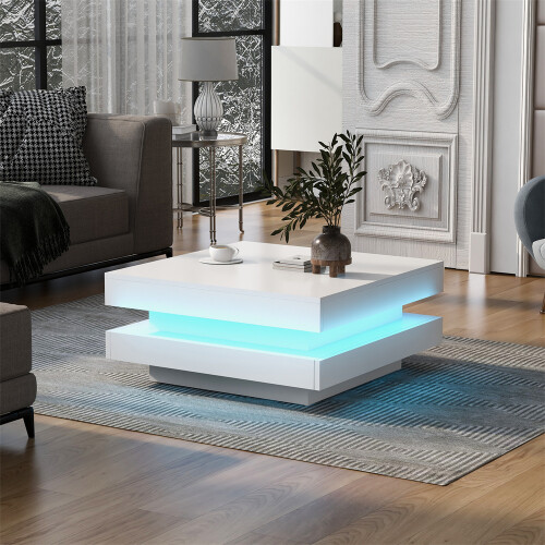 (White ) Square High Gloss Coffee Table with LED light