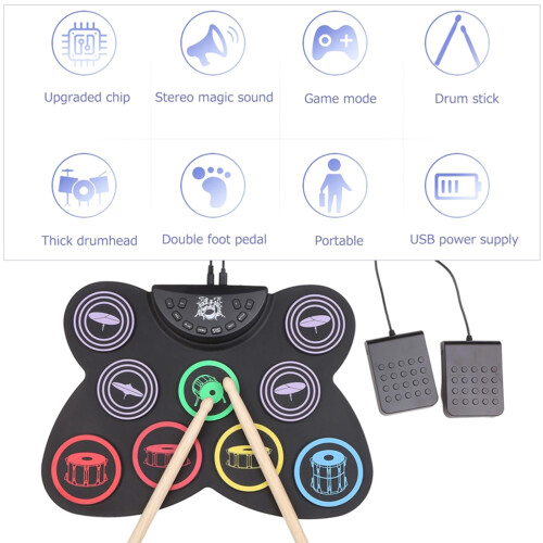 Electric Drum Set, 9 Drums Practice Pad Electronic Drum with 1