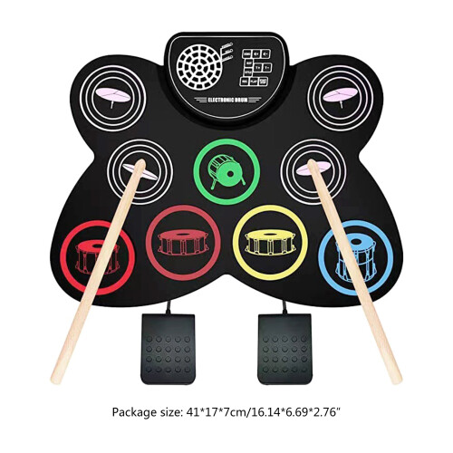 Electric Drum Set, 9 Drums Practice Pad Electronic Drum with 2