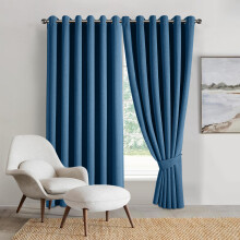 (Blue, 66" x 72" (168cm x 183cm)) 100% Blackout Linen Curtains - 260GSM Heavy Thermal Insulated Drapes, Thick Light Blocking Curtains