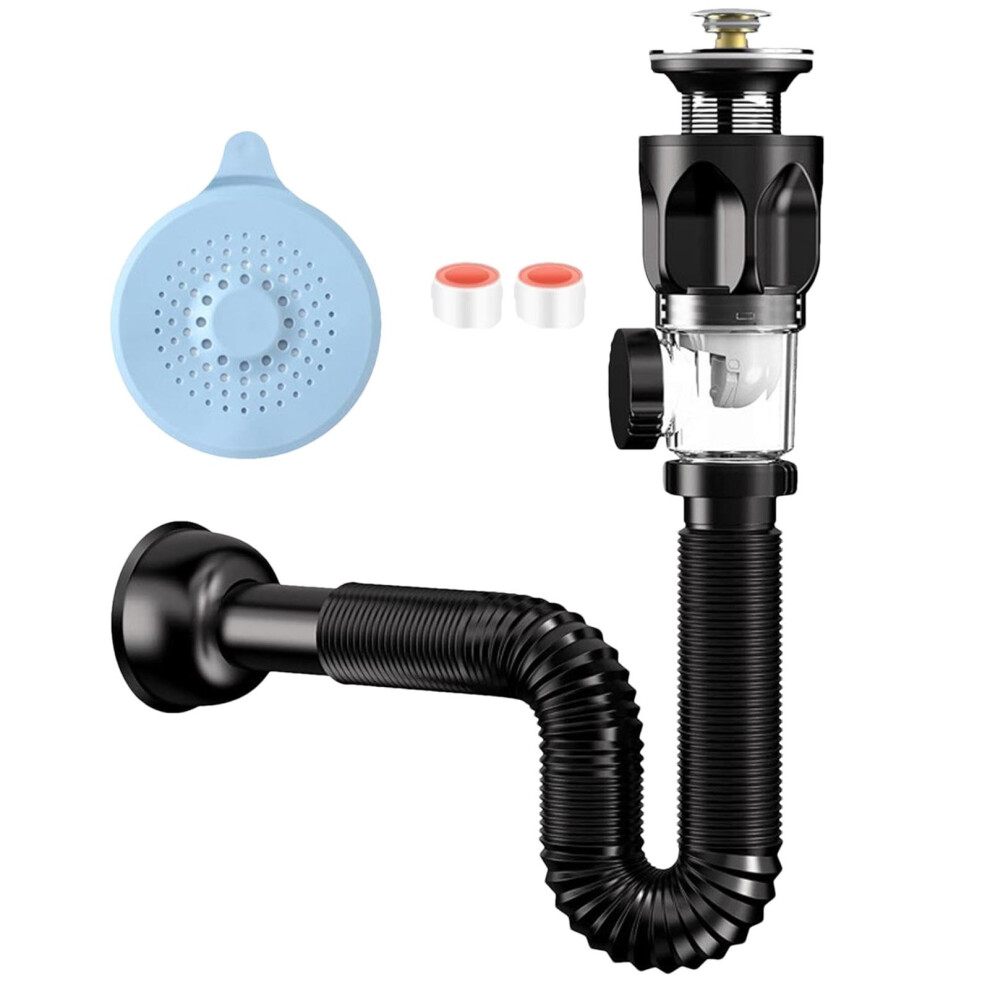 Bathroom Sink Drain Kits - Expandable Anti-Clogging P-Trap Pipe, Odor-Free Kitchen Sink Drainage System, Universal Fit 6447073483493