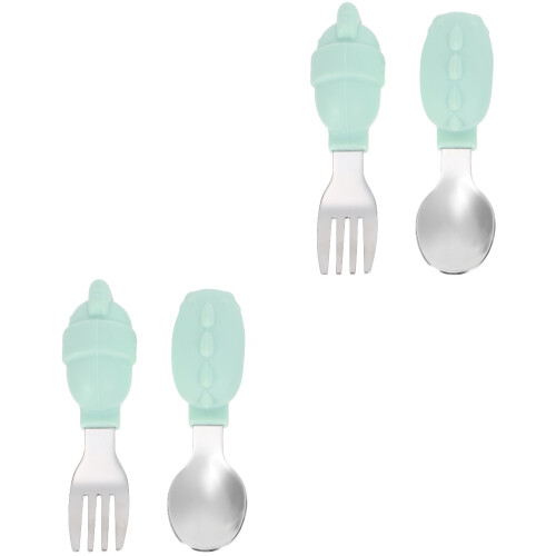 2 Sets Stainless Steel Baby Feeding Fork Spoon Training Tableware 2