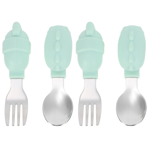 2 Sets Stainless Steel Baby Feeding Fork Spoon Training Tableware 1