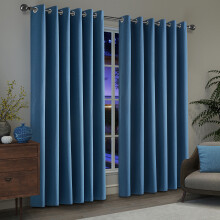 (Blue, 90" x 90" (229cm x 229cm)) 100% Blackout Linen Curtains - 260GSM Heavy Thermal Insulated Drapes, Thick Light Blocking Curtains
