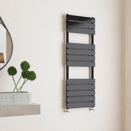 (Black, 1200x450mm) Flat Panel Bathroom Heated Towel Rail Radiators