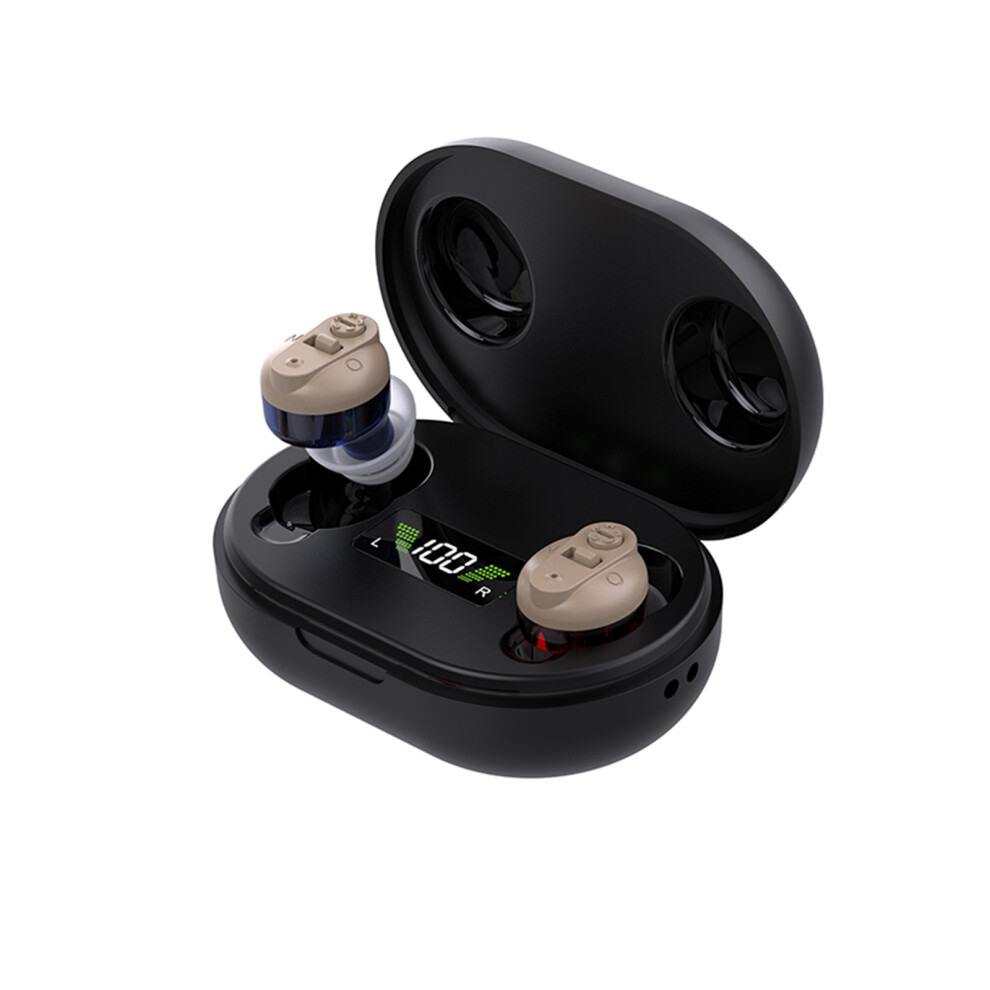 Rechargeable Hearing Aid for Elderly, Adjustable, Portable Charging Case