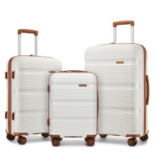 (cream and brown, 19+24+28inch) 4-Piece PP Hardshell Luggage Set–Durable Travel Suitcases