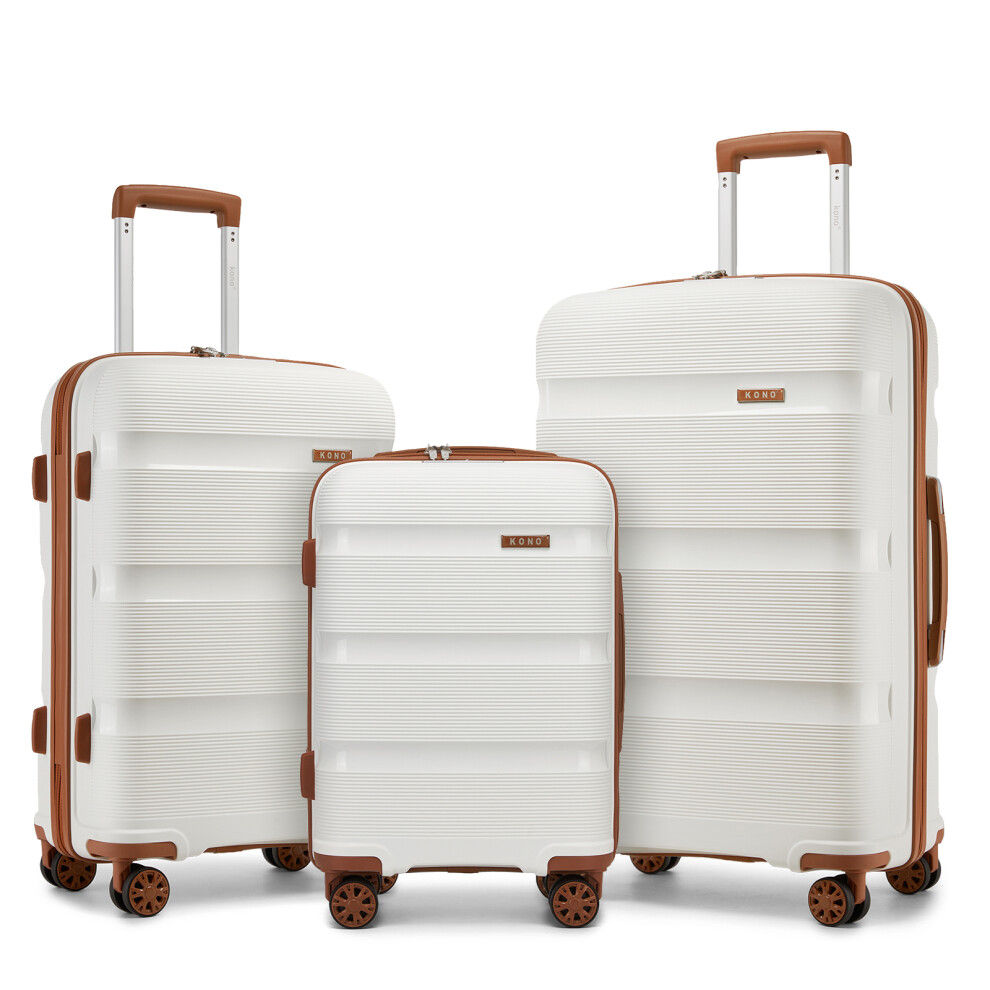 (Cream And Brown, 19+24+28Inch) 4-Piece Pp Hardshell Luggage Set–Durable Travel Suitcases Cream,Brown