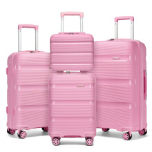(pink, 12+19+24+28inch) 4-Piece PP Hardshell Luggage Set–Durable Travel Suitcases