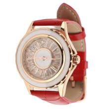 Women's Rose Gold Quartz Watch 30m Water-Resistant Red Leather Strap