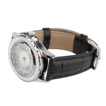 Women Quartz Watch 30m Water-Resistant Rhinestone Dial Black Strap 43.7mm