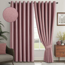 (Blush Pink, 66" x 90" (168cm x 229cm)) 100% Blackout Linen Curtains - 260GSM Heavy Thermal Insulated Drapes, Thick Light Blocking Curtains