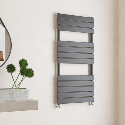 (Anthracite, 1200x600mm) Flat Panel Bathroom Heated Towel Rail Radiators