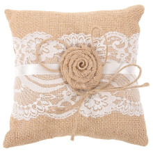 2pcs Bridal Wedding Ring Bearer Pillow with Linen Flower