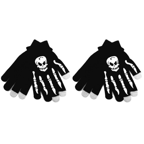 2pcs Men's White Skull Winter Gloves Touch Screen Windproof 1