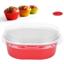 10 Stück Rote Einweg-Aluminium-Ovale Kuchenformen mit Deckeln, 7,5 cm