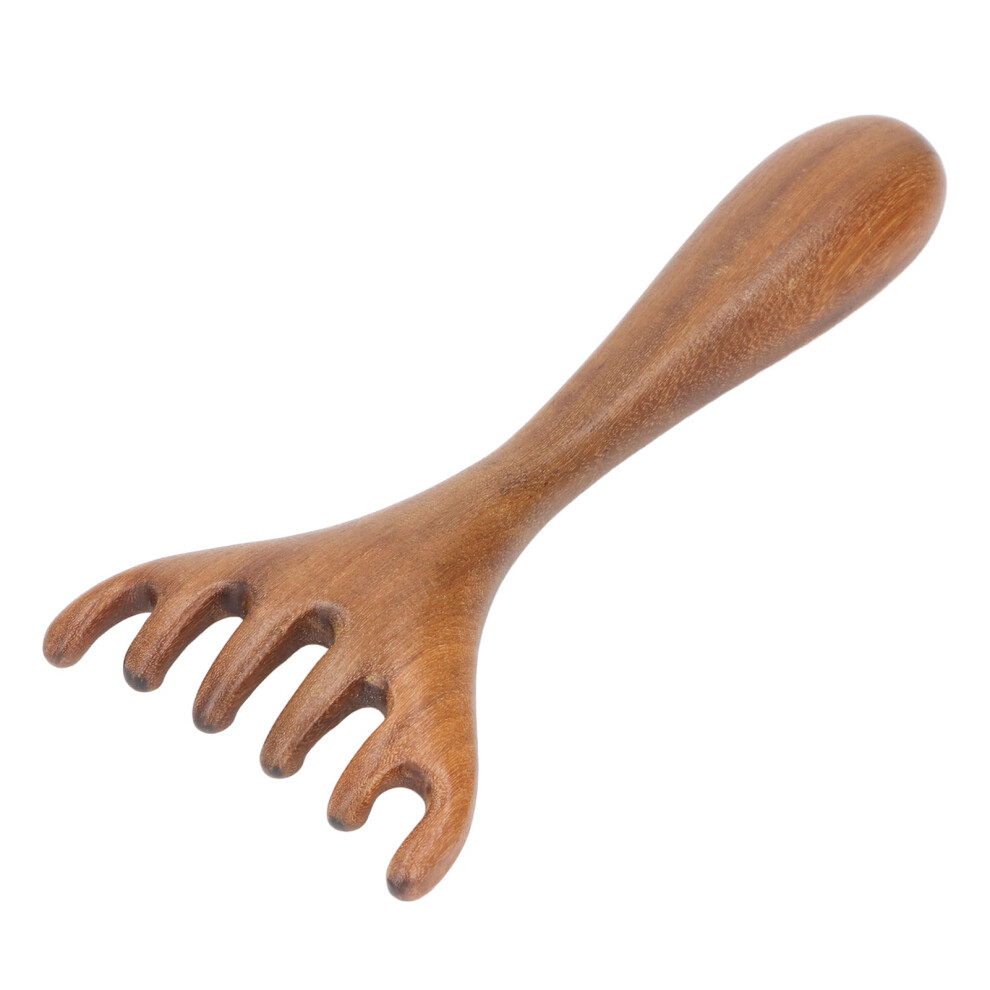 Wooden Handheld Scalp Massager with 6 Claw Rounded Teeth - Relaxation Tool