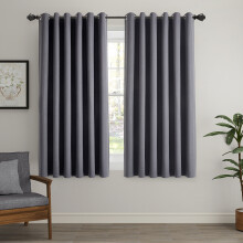 (Charcoal, 46" x 54" (117cm x 137cm)) 100% Blackout Linen Curtains - 260GSM Heavy Thermal Insulated Drapes, Thick Light Blocking Curtains