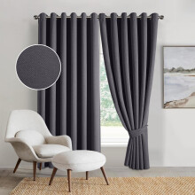 (Charcoal, 66" x 72" (168cm x 183cm)) 100% Blackout Linen Curtains - 260GSM Heavy Thermal Insulated Drapes, Thick Light Blocking Curtains
