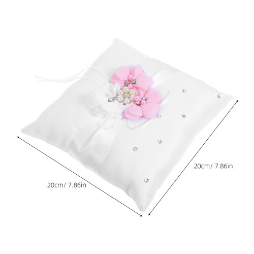 2pcs 20*20cm Wedding Ring Pillow Pearl Flower Decor 1