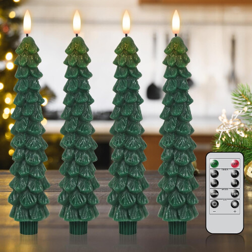4PCS Christmas Tree LED Candles with Remote Timer