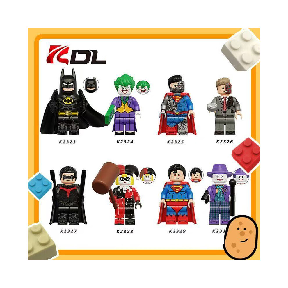 Enekio 8Pcs Superhero Bat Clown Minifigures Kids Toys Gifts Fits Lego