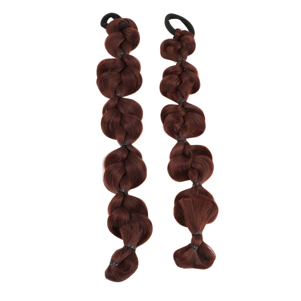 Unisex Brown Dark 2Pcs Braided Bubble Ponytail Wig Extensions For Girls
