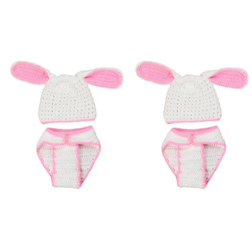 2pcs Knit Newborn Baby Rabbit Hat Pant Set 1