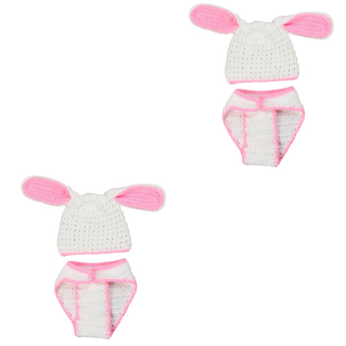 2pcs Knit Newborn Baby Rabbit Hat Pant Set 2