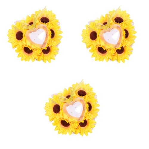 3pcs Artificial Sunflower Wedding Ring Pillow Without Ring 2