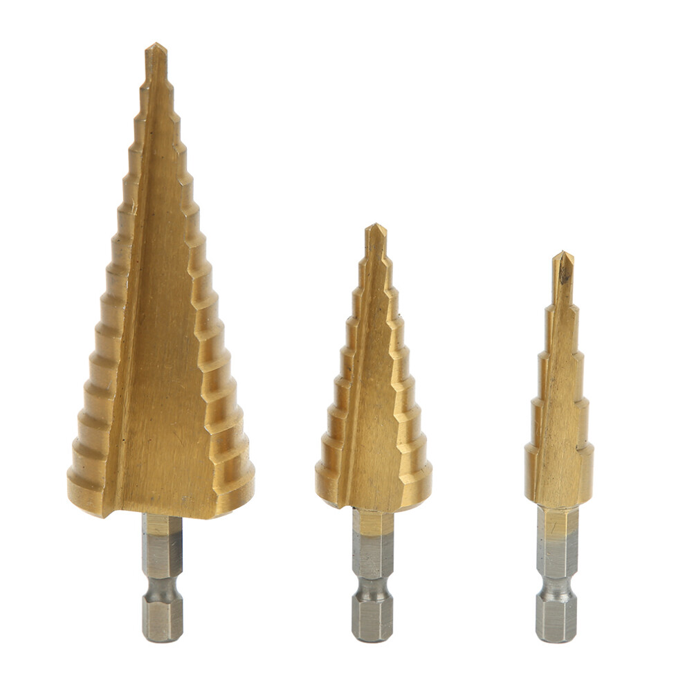 3Pcs Step Cone Drill Bit 6.35mm Hex Shank High