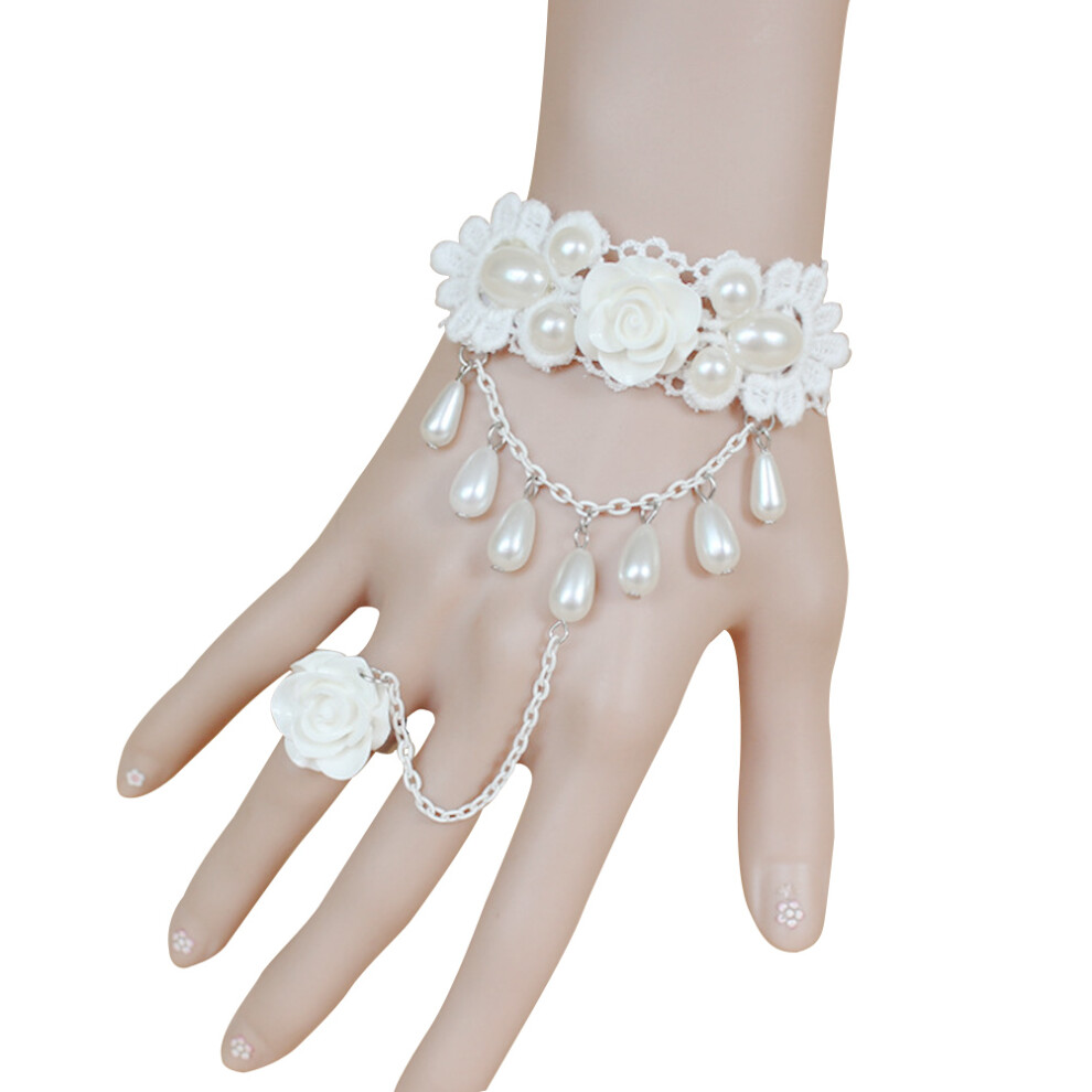 Lace Pearls White Rose Bracelet Bangle Wrist Chain-image-OPC-PKCHR5W-NEW