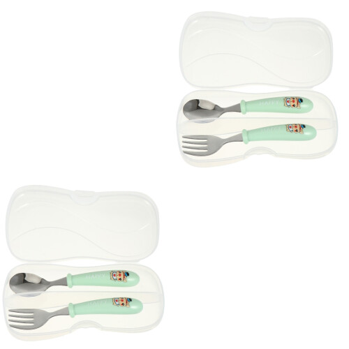 2 Sets Stainless Steel Baby Spoon Fork Tableware Set 2