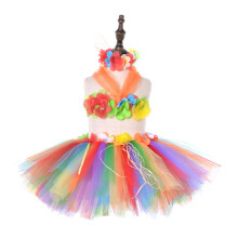 Hawaii Children Floral Split Skirt Set Grass Dance (Rainbow)