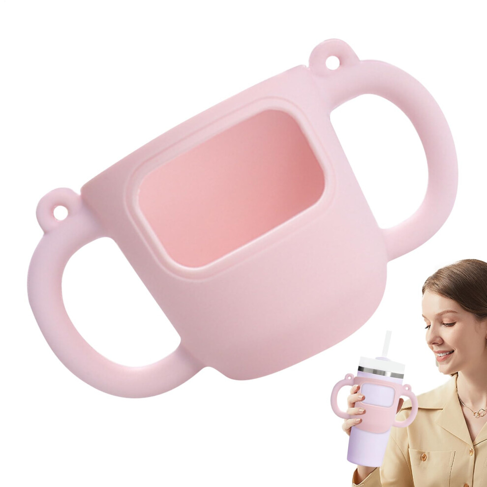 Cup Handle With Handle Silicone Holder For 14 Oz Vacuum Insulated Coffee Cups - Double Handle Tumbler Holder In Pink/White