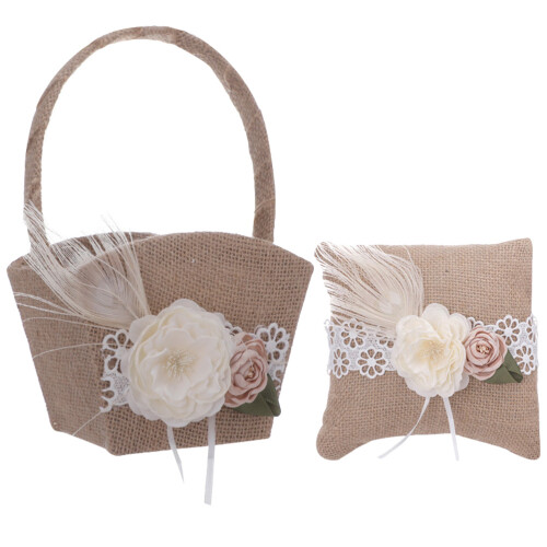 3 Sets Wedding Ring Pillow Flower Basket Decoration