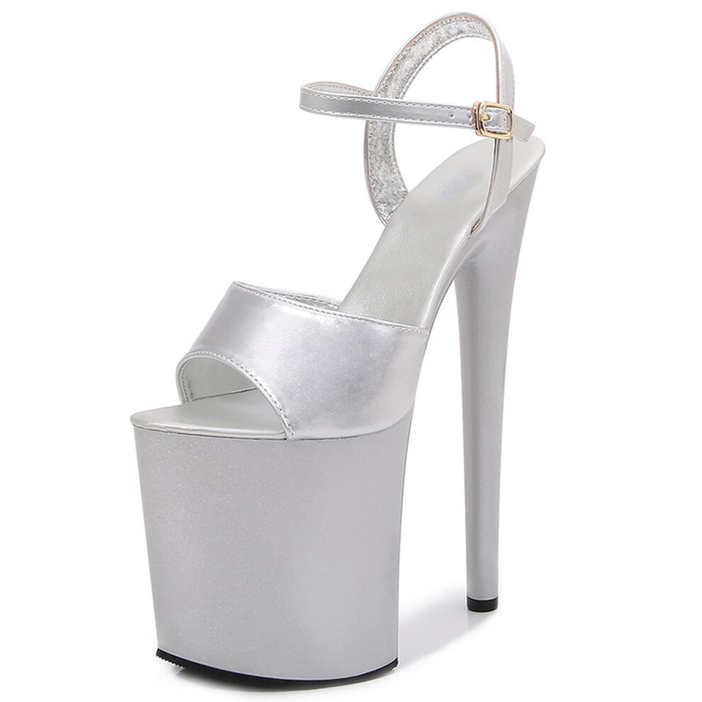20CM High Heels Stiletto Fetish Shoes for Nightclub, Pole Dance, Wedding, Party, Prom in Silver, Size 45 EU