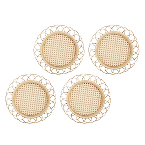 8 Pcs Bamboo Hollow Round Coasters Heat Insulation Mats