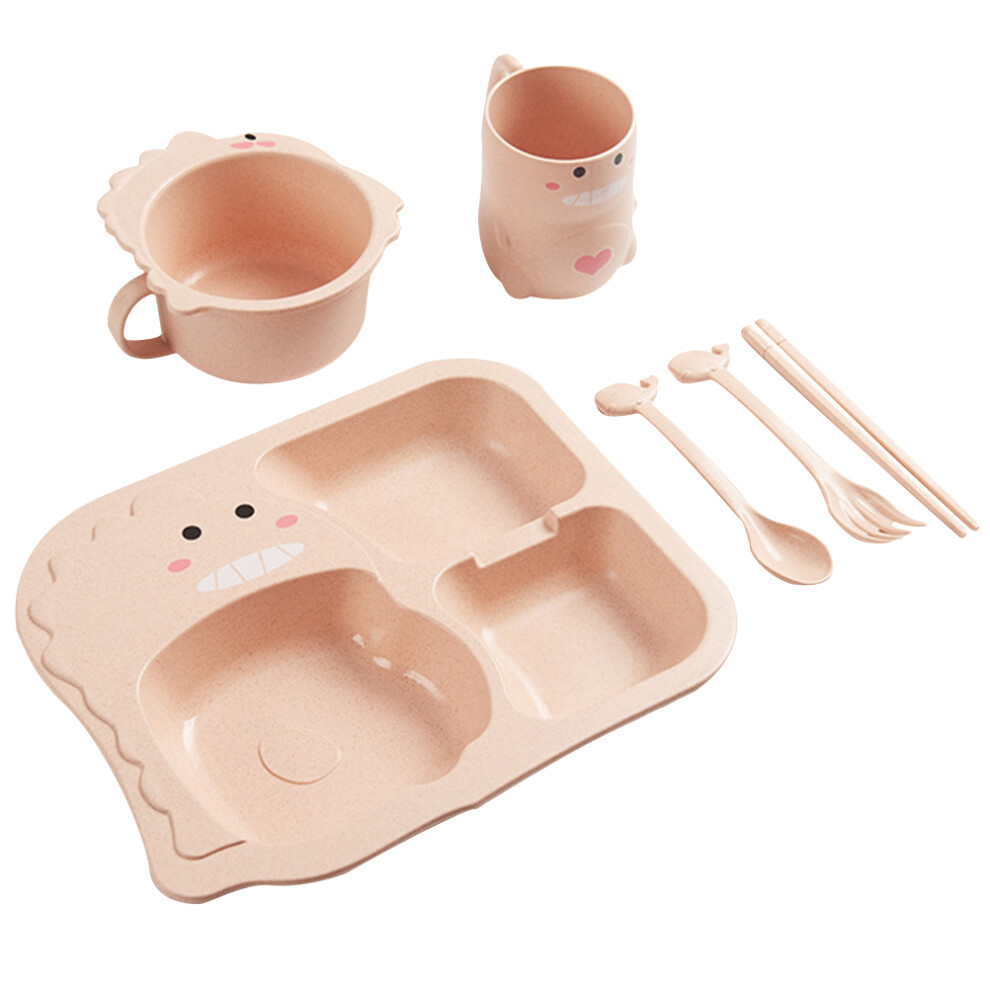 Ohphcall 1 Set6pcs Baby Dinosaur Plate Bowl Cup Spoon Fork Chopsticks
