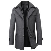 (4XL)Fall Winter Double Collar Woolen Men's Coat Casual Long Cotton