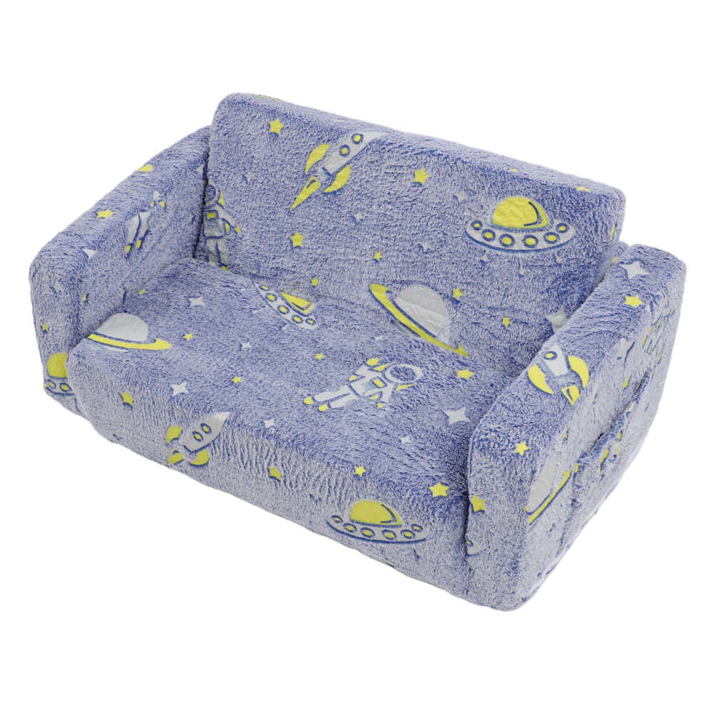 Kids Folding Sofa Glow in The Dark Velvet 2 Seat Learning Couch Blue-image-OPC-PKCJWJC-NEW